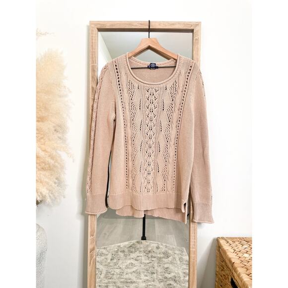 3/$20 ⭐️ Vintage Architect Cable Knit Sweater XL Tan Fisherman Crewneck - Picture 1 of 7